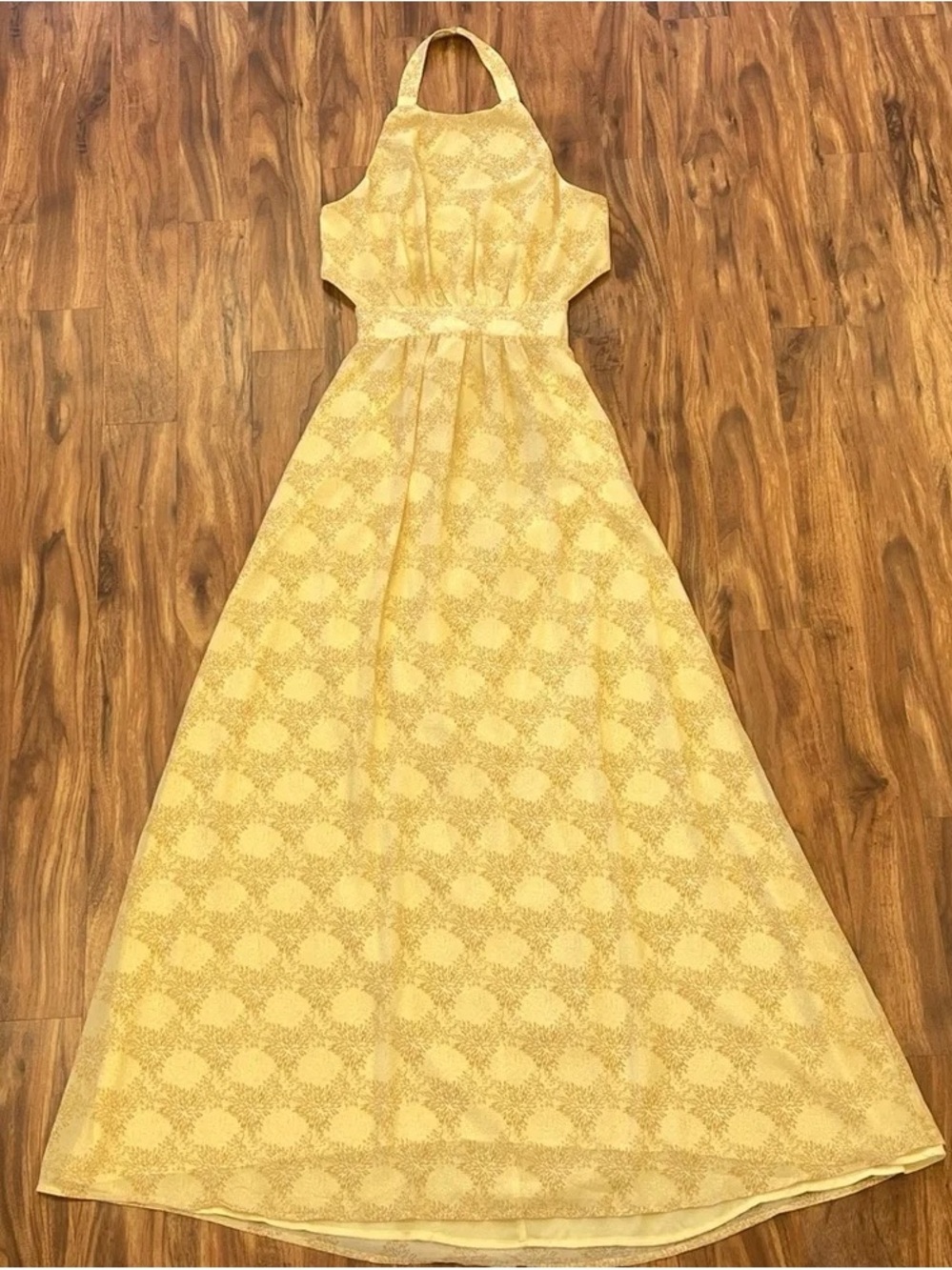 LUSH yellow open back halter neck Maxi- size Small